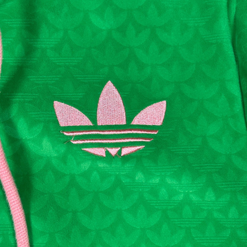 Adidas Hoodie Womens Large Green Monogram Velour Full Zip Trefoil Logo - Picture 4 of 15
